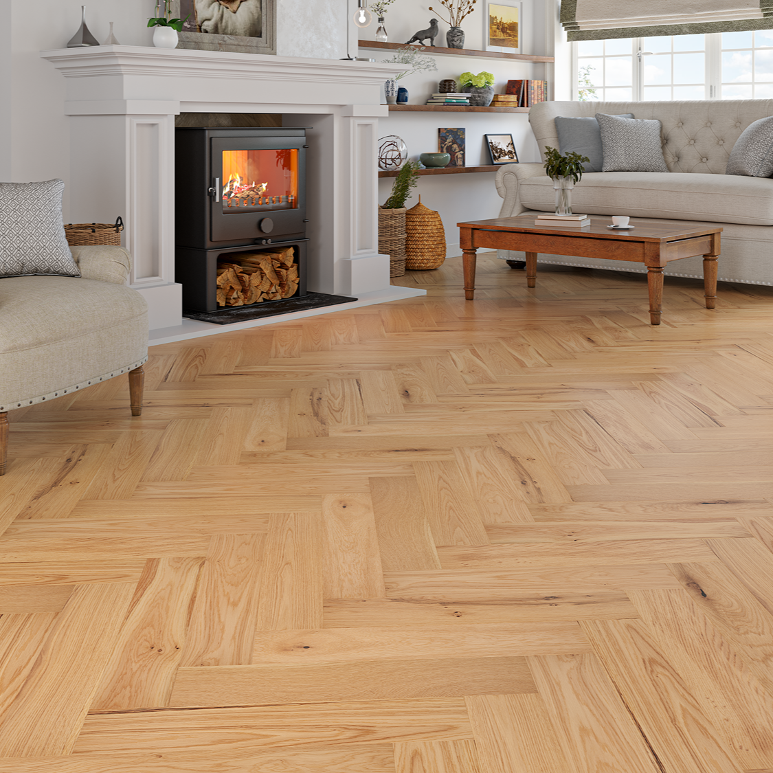 Timber Vale Herringbone Golden Wheat Oak Engineered Wood 15/4