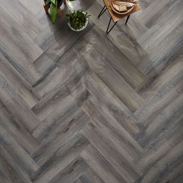 Naturelle Smoked Grey Oak Herringbone SPC Rigid Core Click Vinyl Flooring at £77.97