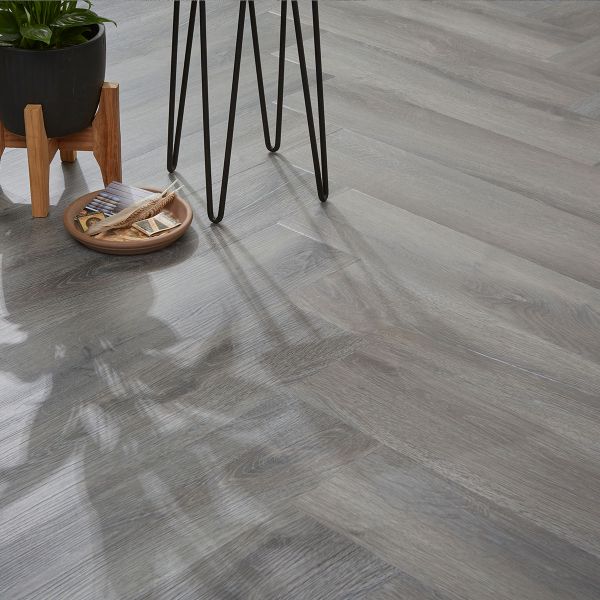 Naturelle Smoked Grey Oak Herringbone SPC Rigid Core Click Vinyl Flooring at £77.97