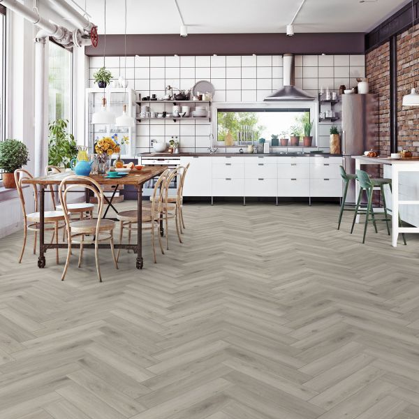 Prestige Timbers® 8mm Herringbone Laminate Flooring Hygge Wood Grey at £32.99