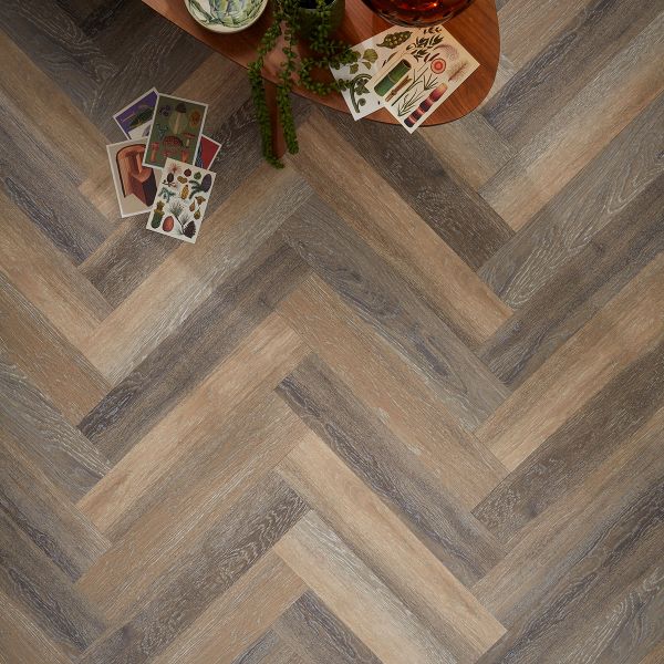Signature Select Parquet Herringbone Luxury Vinyl Flooring Lime Washed