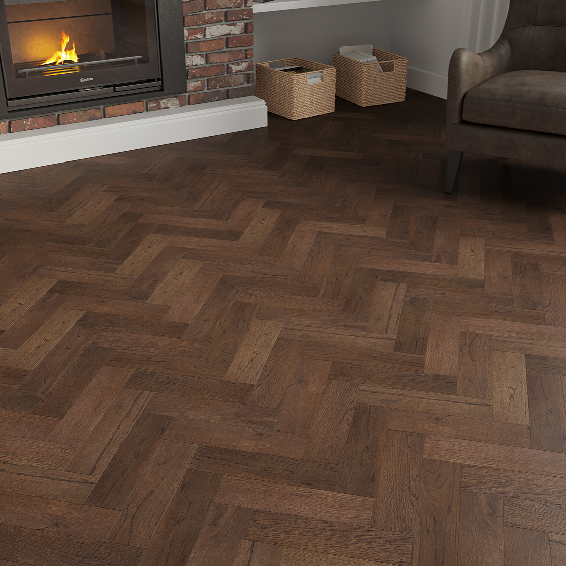 Timber Vale Herringbone Espresso Bark Engineered Wood 10/3mm