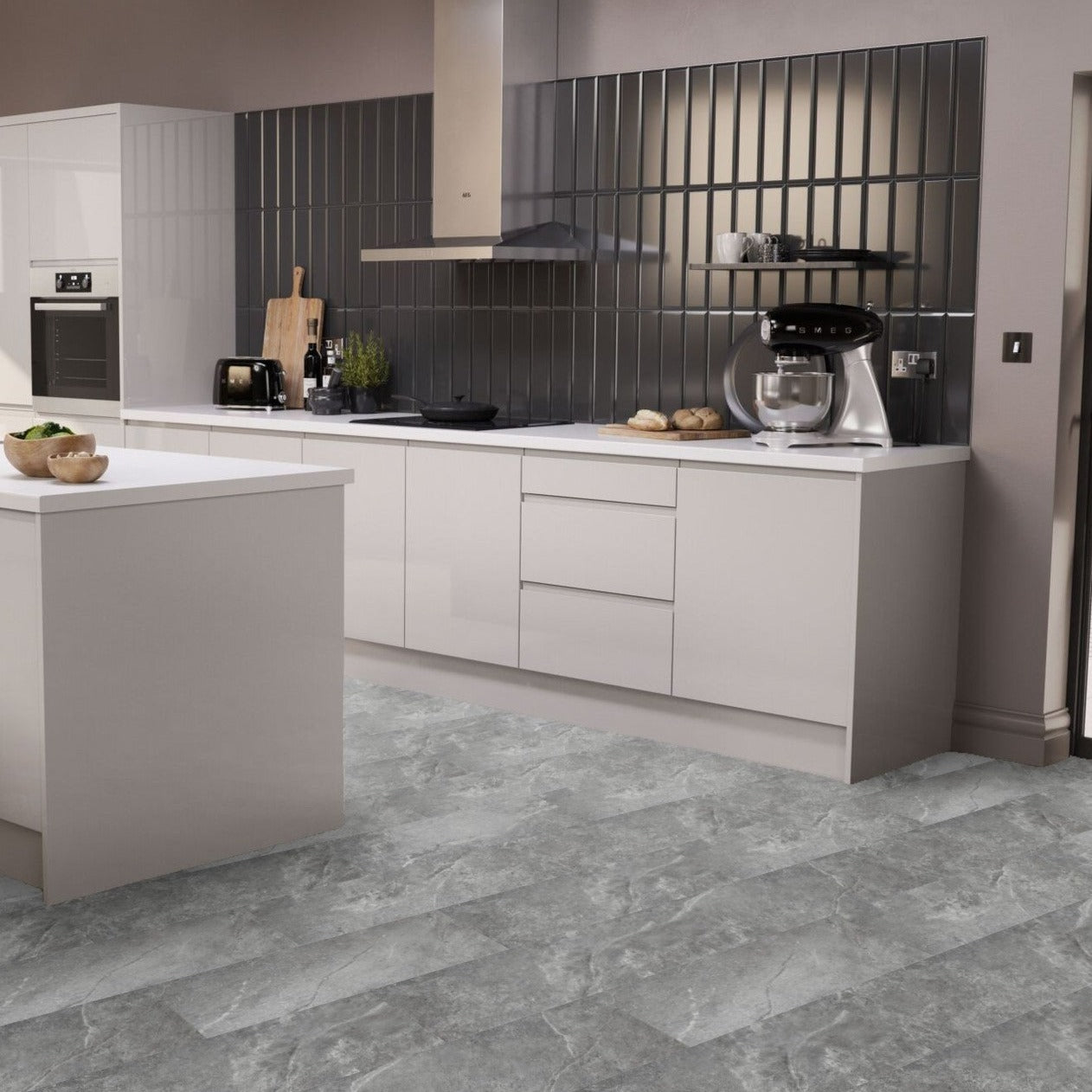 Naturelle Mid Grey Slate Tile SPC Rigid Core Click Vinyl Flooring