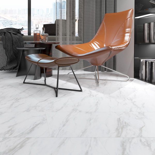 Naturelle Calacatta Marble Tile Gluedown Luxury Vinyl Flooring