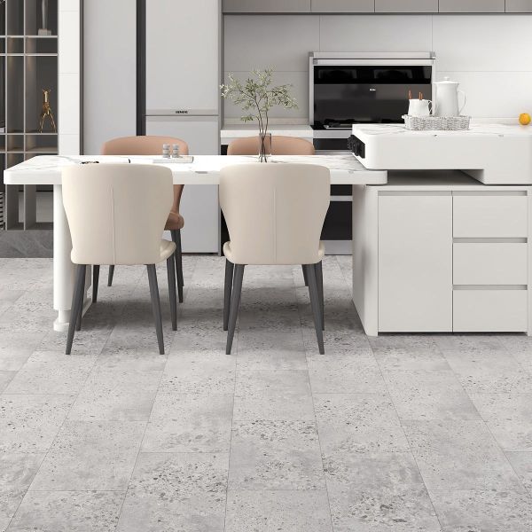 Naturelle Grey Terrazzo Tile Gluedown Luxury Vinyl Flooring