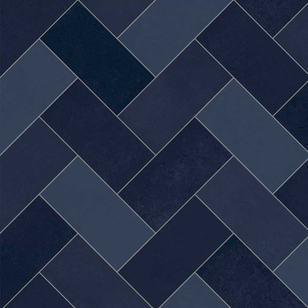 Premier Sheet Vinyl Flooring Geometric Navy Blue Herringbone Tile