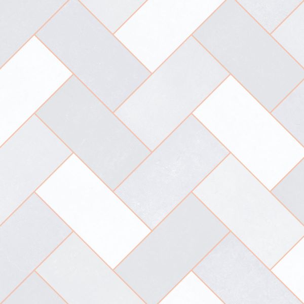 Premier Sheet Vinyl Flooring Geometric Pale Grey Rose Gold Herringbone Tile