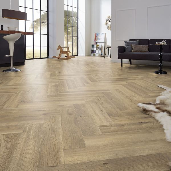 Prestige Timbers® 8mm Herringbone Laminate Flooring Feature Oak at £31.99