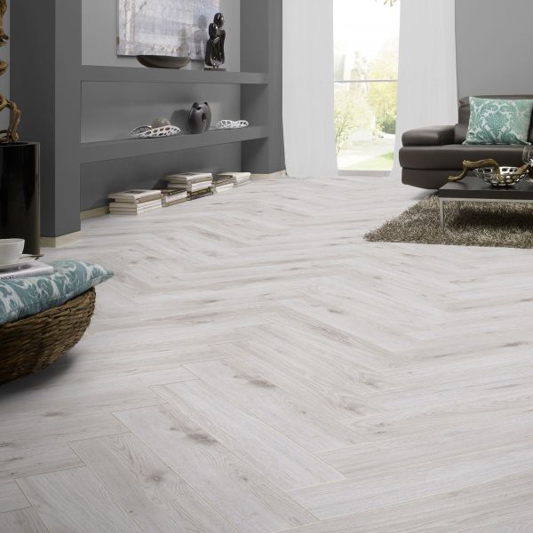 Prestige Timbers® 8mm Herringbone Laminate Flooring White Washed Timber